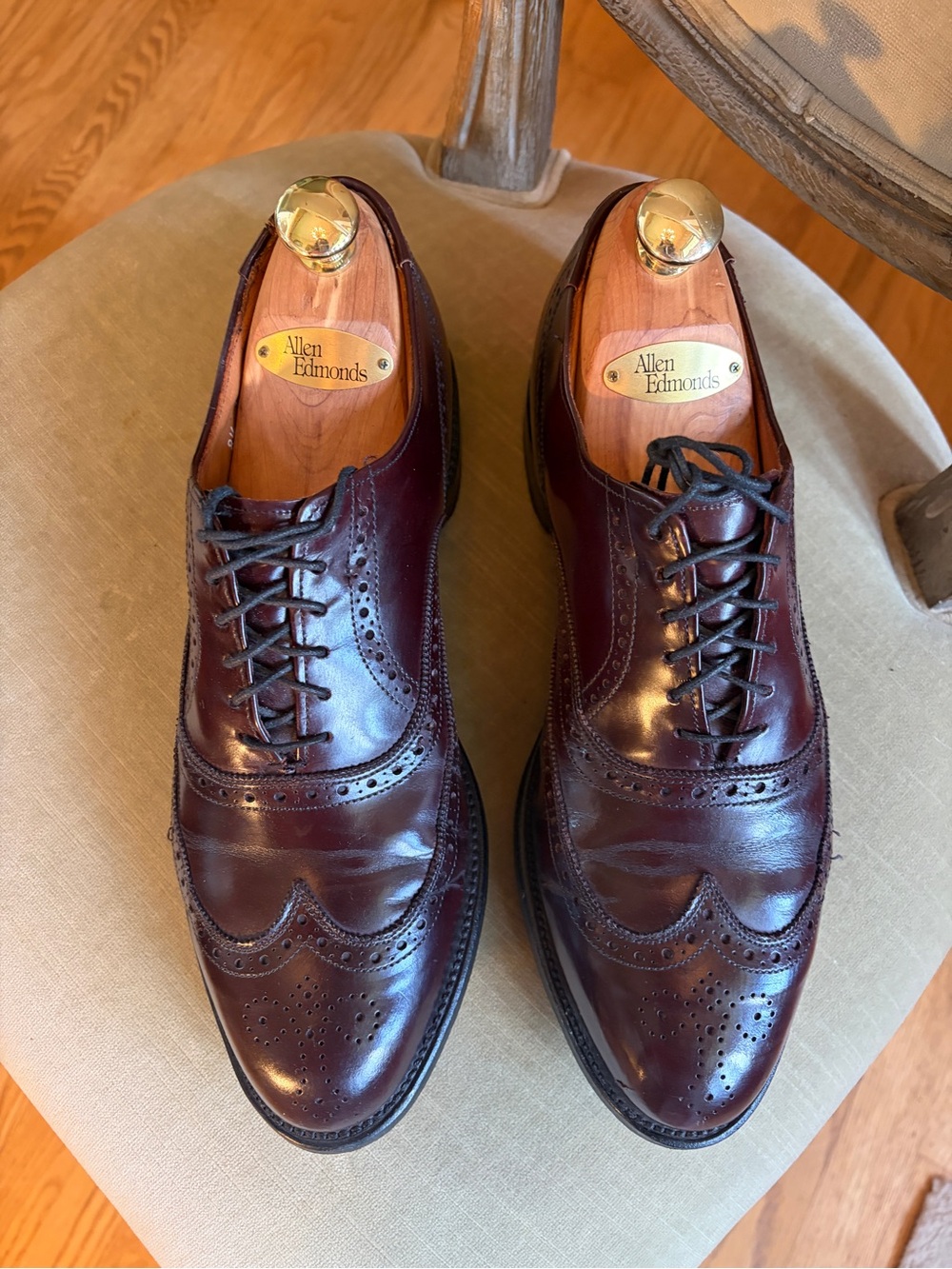 Allen Edmonds Chester Premium Leather Vintage Brogue Wingtip 8.5 D Burgundy Rare
